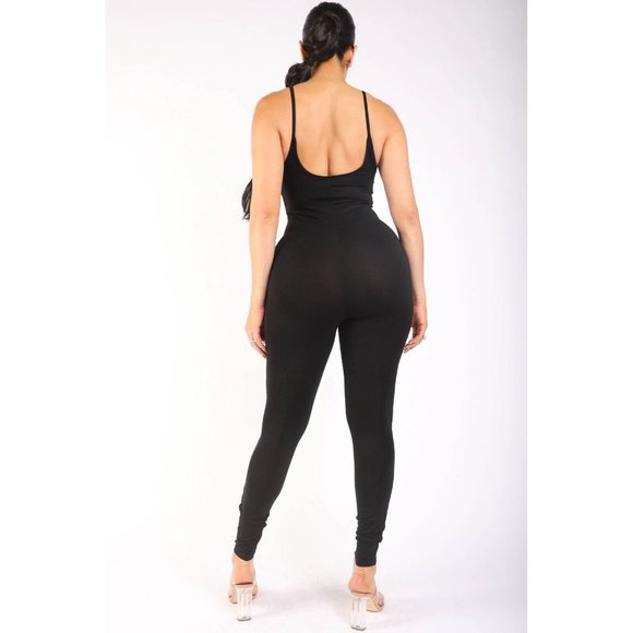 Women's Spaghetti Strap Black Bodycon Tank One Piece Jumpsuits Rompers S M L - Picture 6 of 11